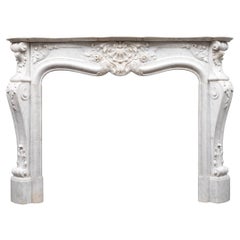 Large Antique French Carrara Marble Mantlepiece