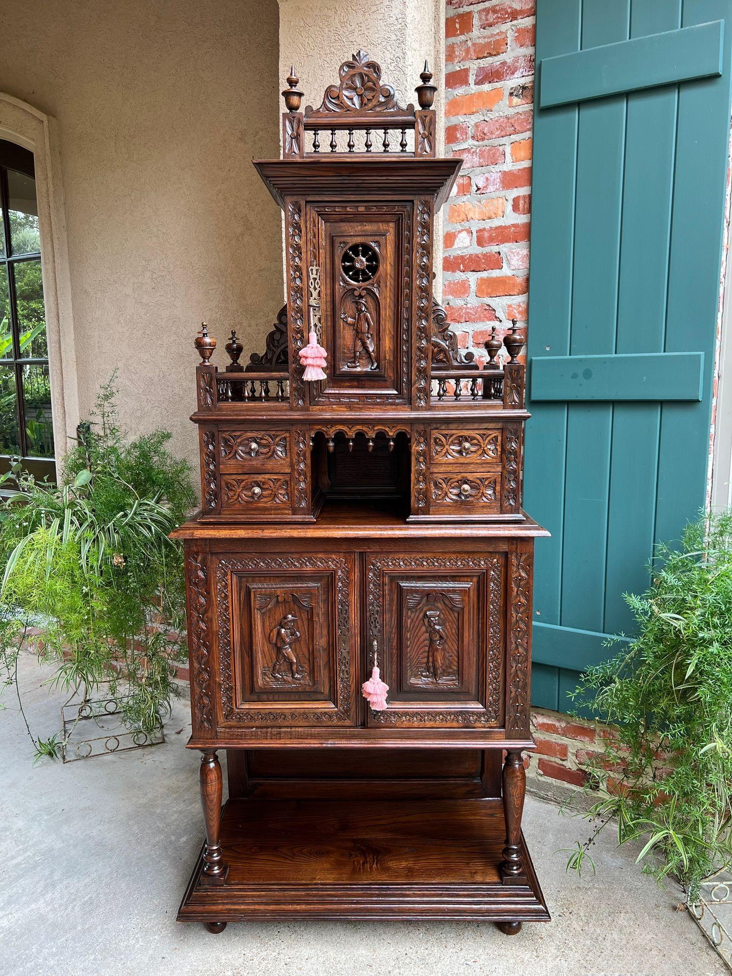 LARGE Antique French Carved Cabinet Bookcase Breton Brittany Display China c1890 For Sale 7