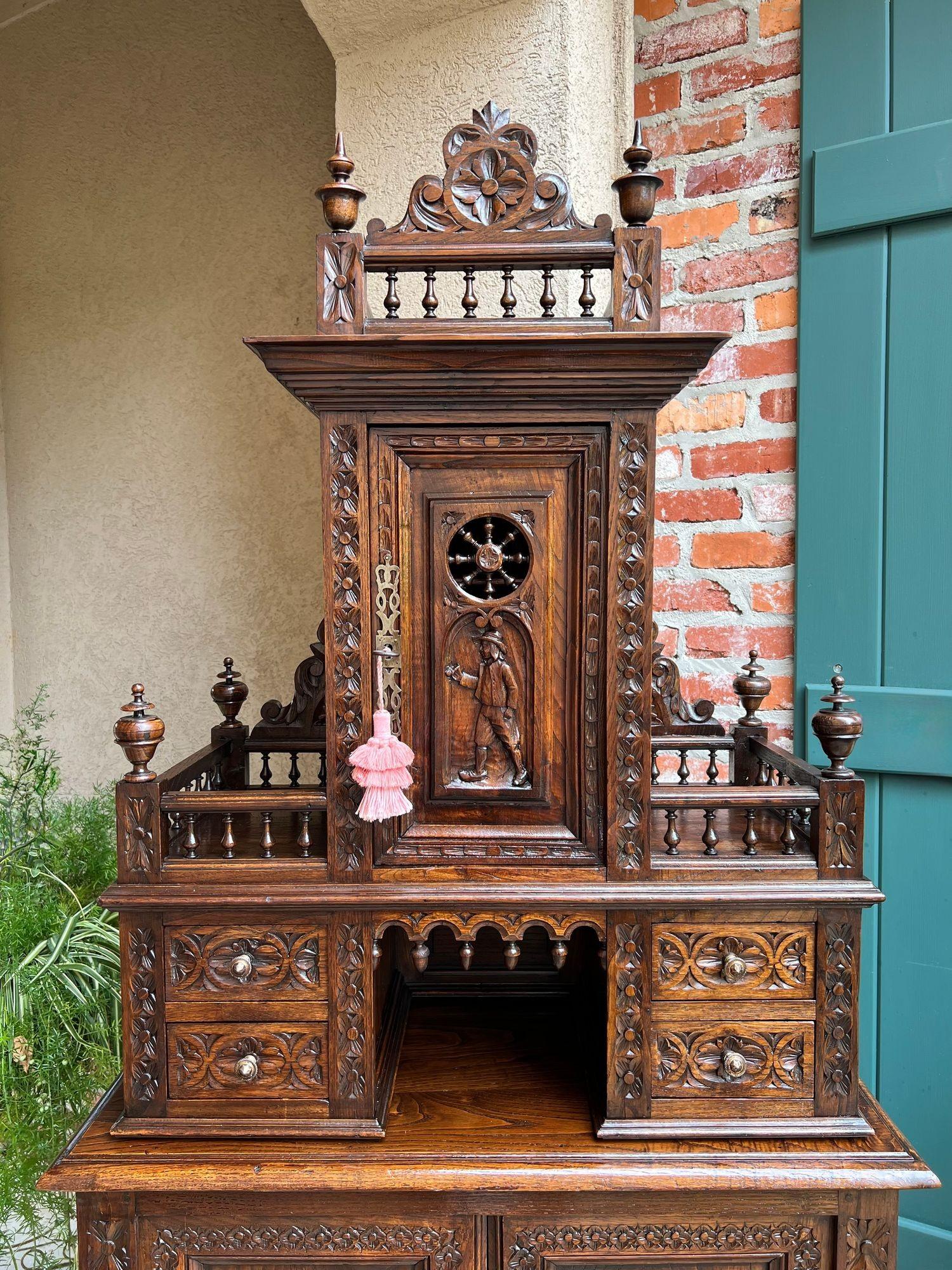 LARGE Antique French Carved Cabinet Bookcase Breton Brittany Display China c1890 For Sale 8