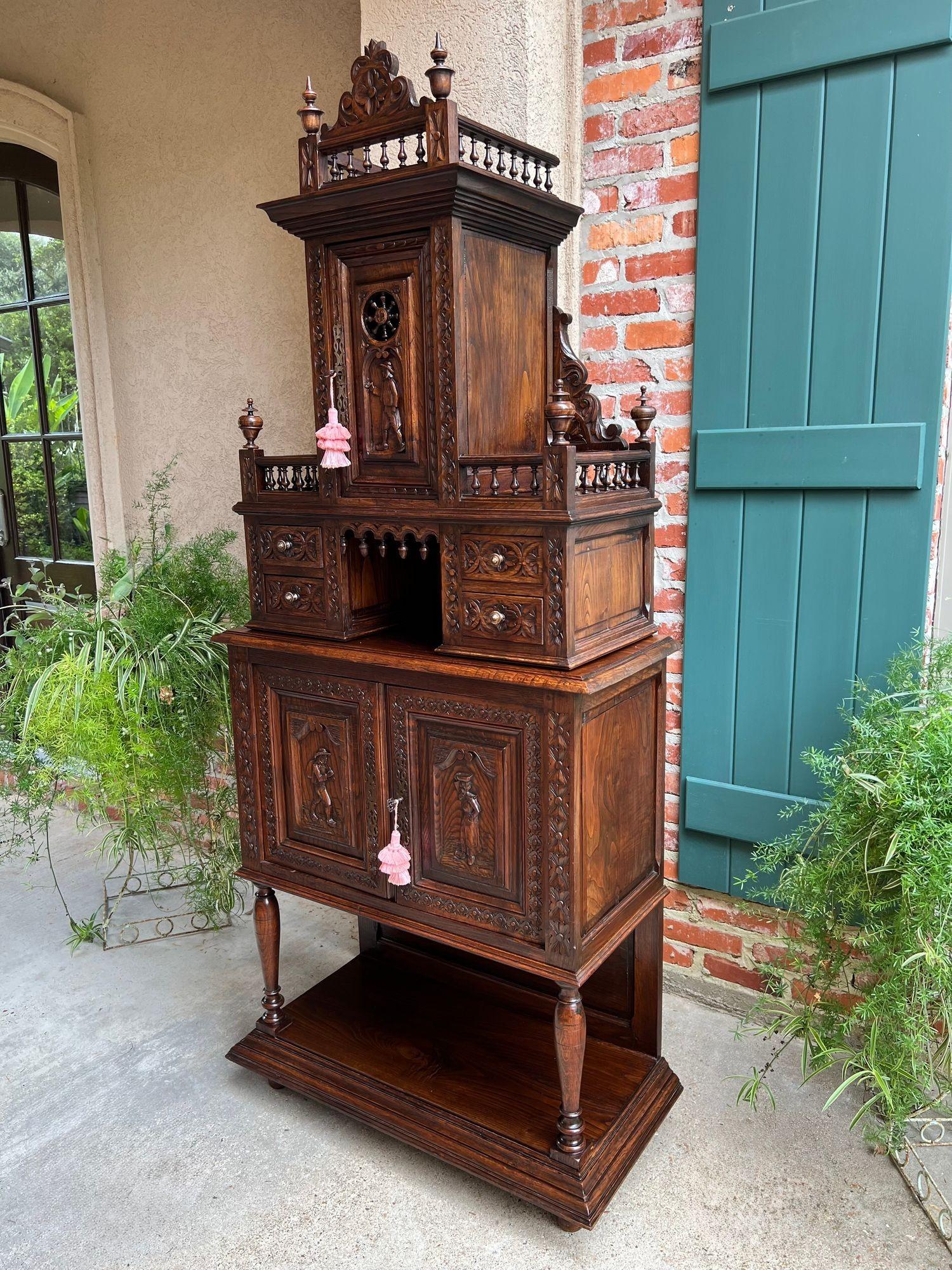 LARGE Antique French Carved Cabinet Bookcase Breton Brittany Display China c1890 For Sale 9