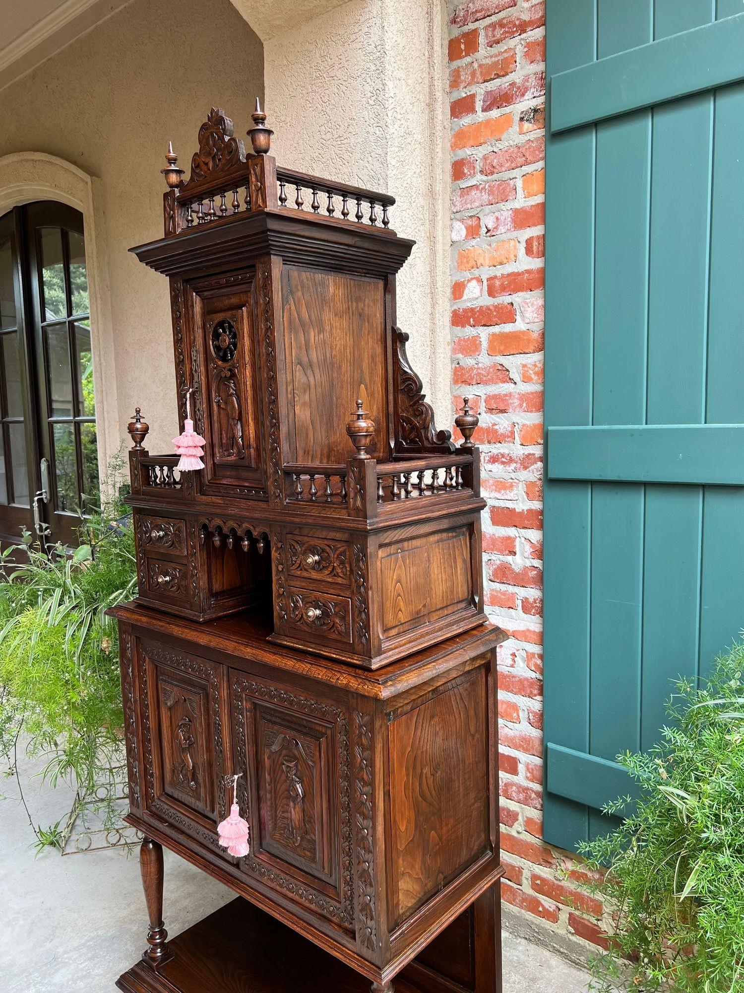 LARGE Antique French Carved Cabinet Bookcase Breton Brittany Display China c1890 For Sale 10
