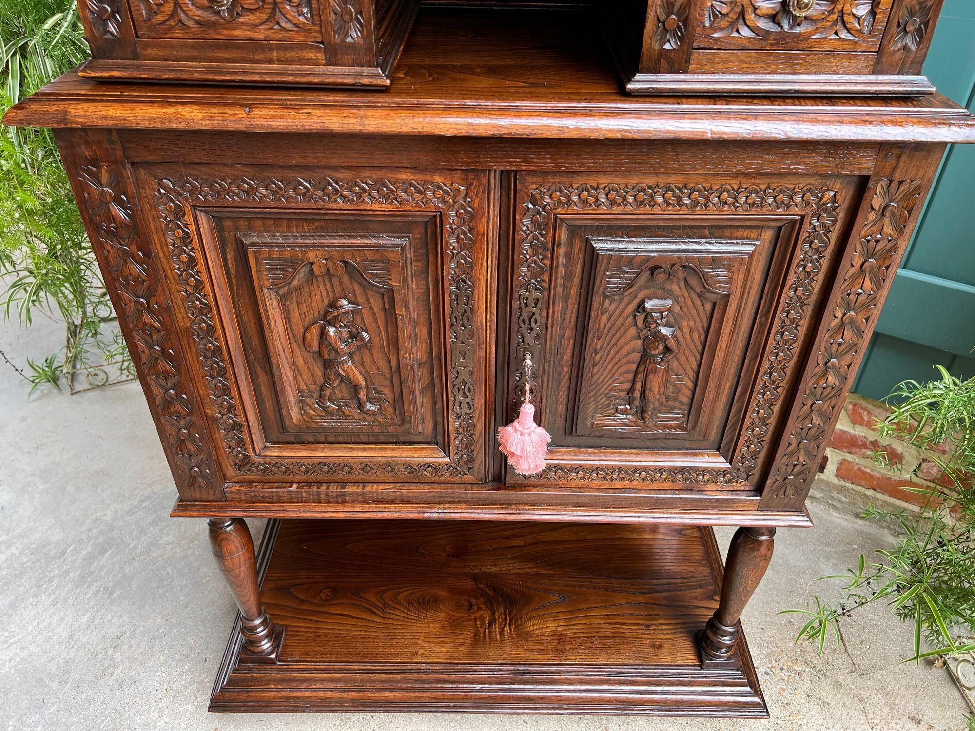 LARGE Antique French Carved Cabinet Bookcase Breton Brittany Display China c1890 For Sale 11