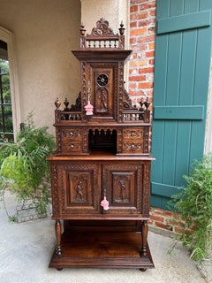 LARGE Antique French Carved Cabinet Bookcase Breton Brittany Display China c1890