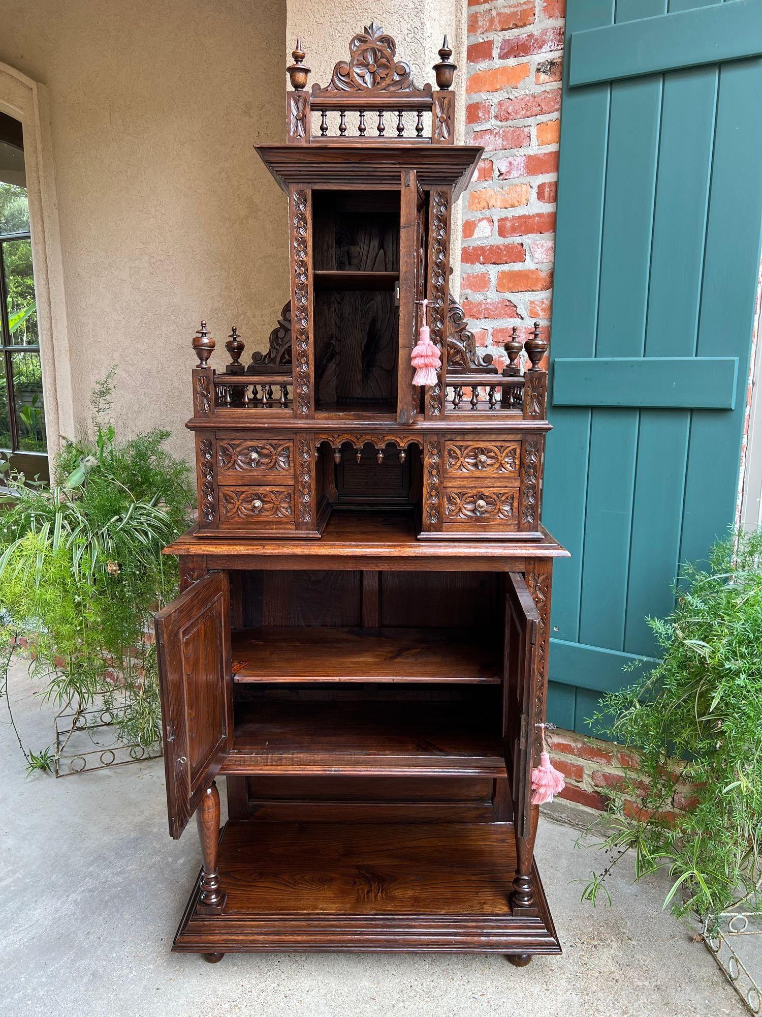 LARGE Antique French Carved Cabinet Bookcase Breton Brittany Display China c1890 For Sale 1
