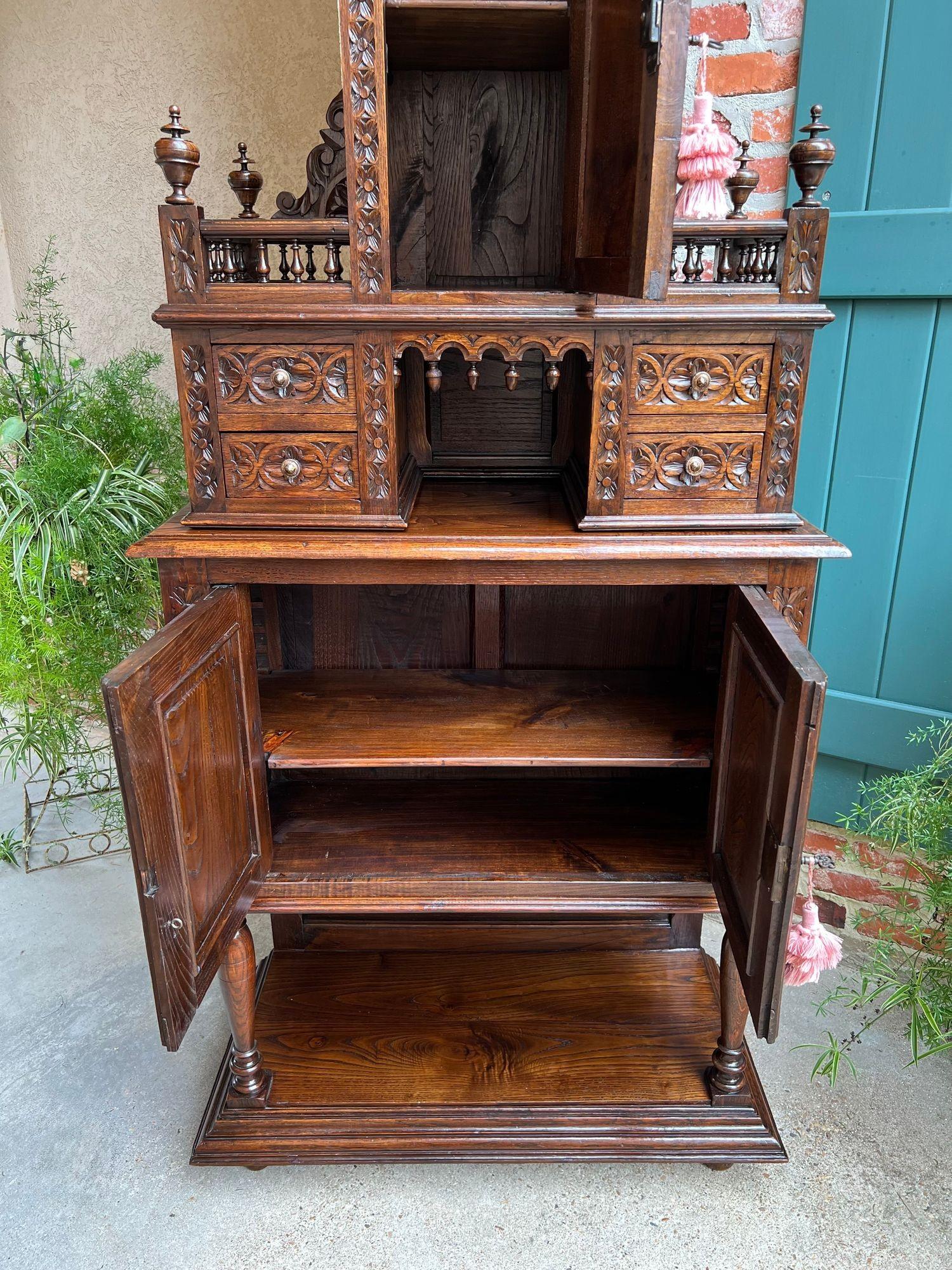 LARGE Antique French Carved Cabinet Bookcase Breton Brittany Display China c1890 For Sale 3