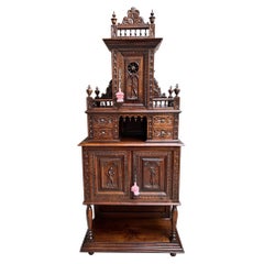 LARGE Antique French Carved Cabinet Bookcase Breton Brittany Display China c1890