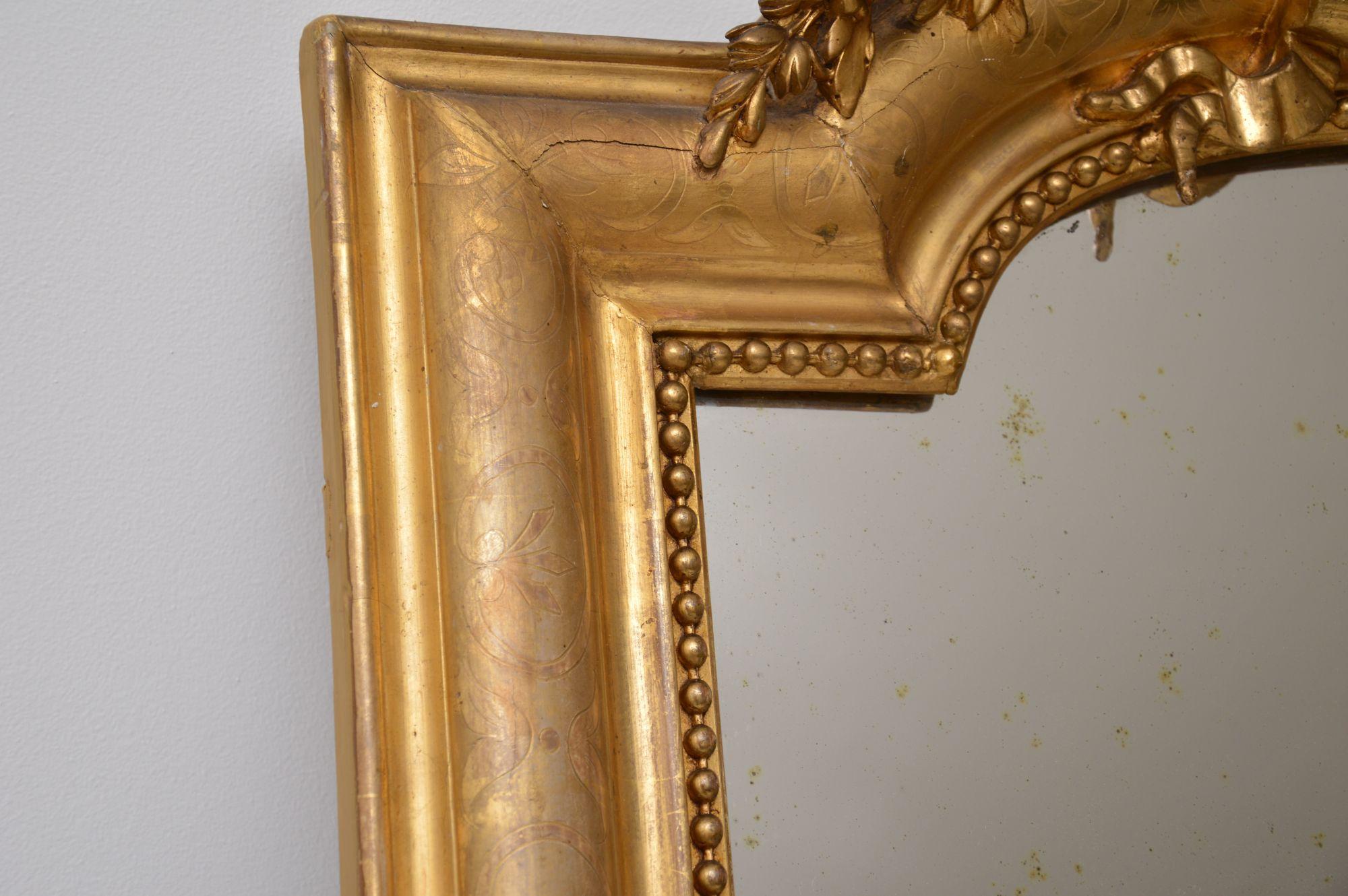 Large Antique French Carved Giltwood Mirror 2