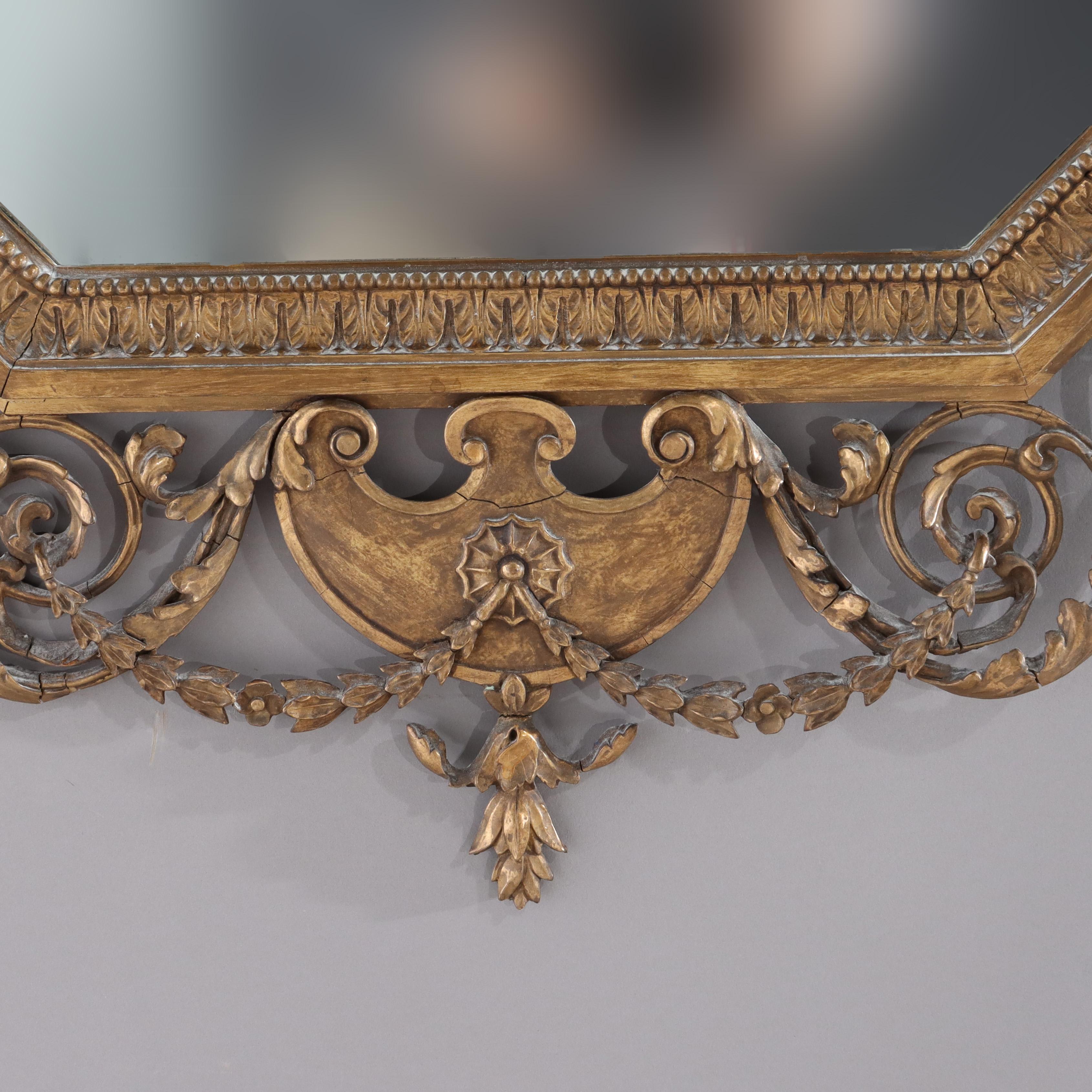 Gran Espejo de Pared Francés Antiguo de Madera Dorada Tallada con Placa de Camafeo C1920 en Bueno estado para la venta en Big Flats, NY