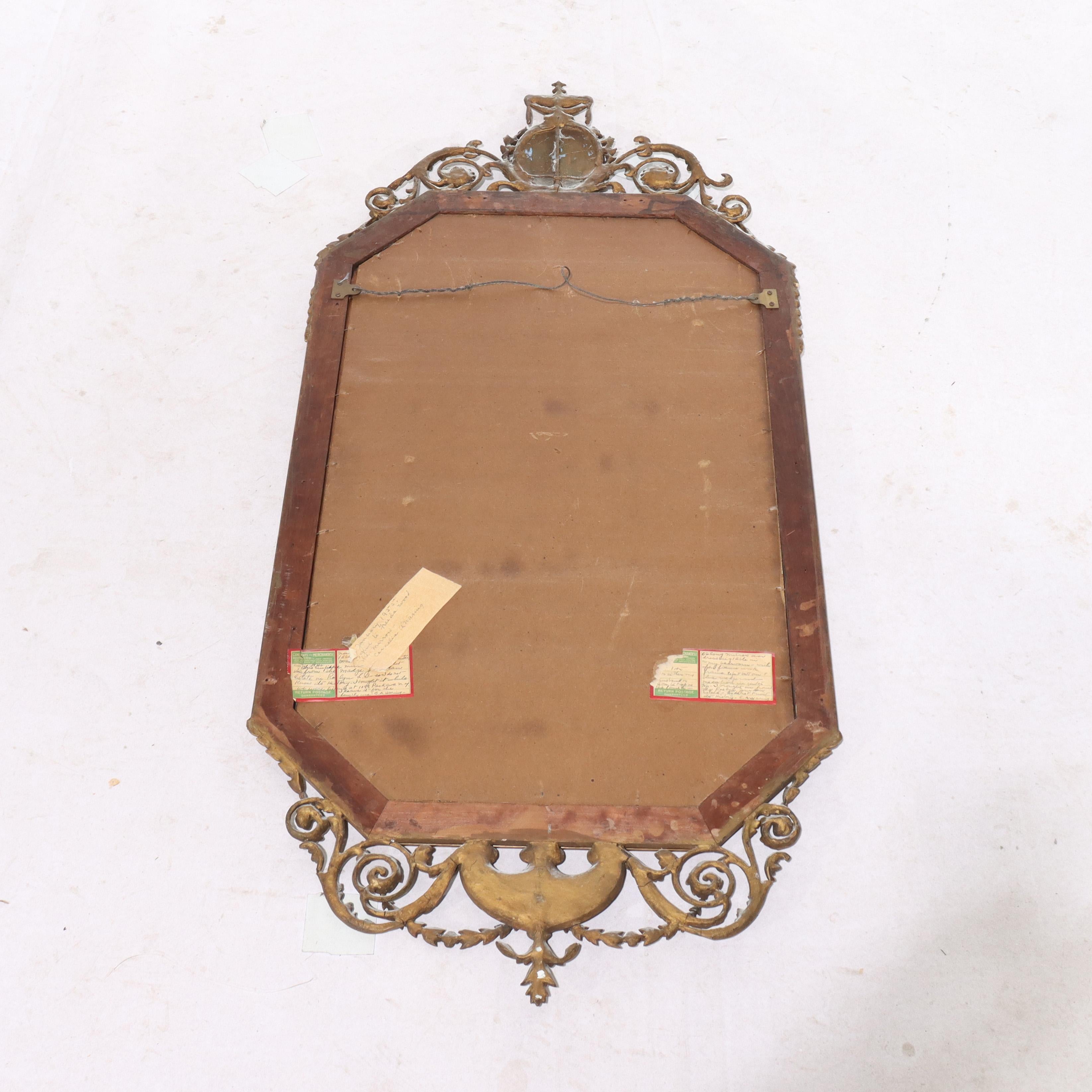 Gran Espejo de Pared Francés Antiguo de Madera Dorada Tallada con Placa de Camafeo C1920 en venta 3