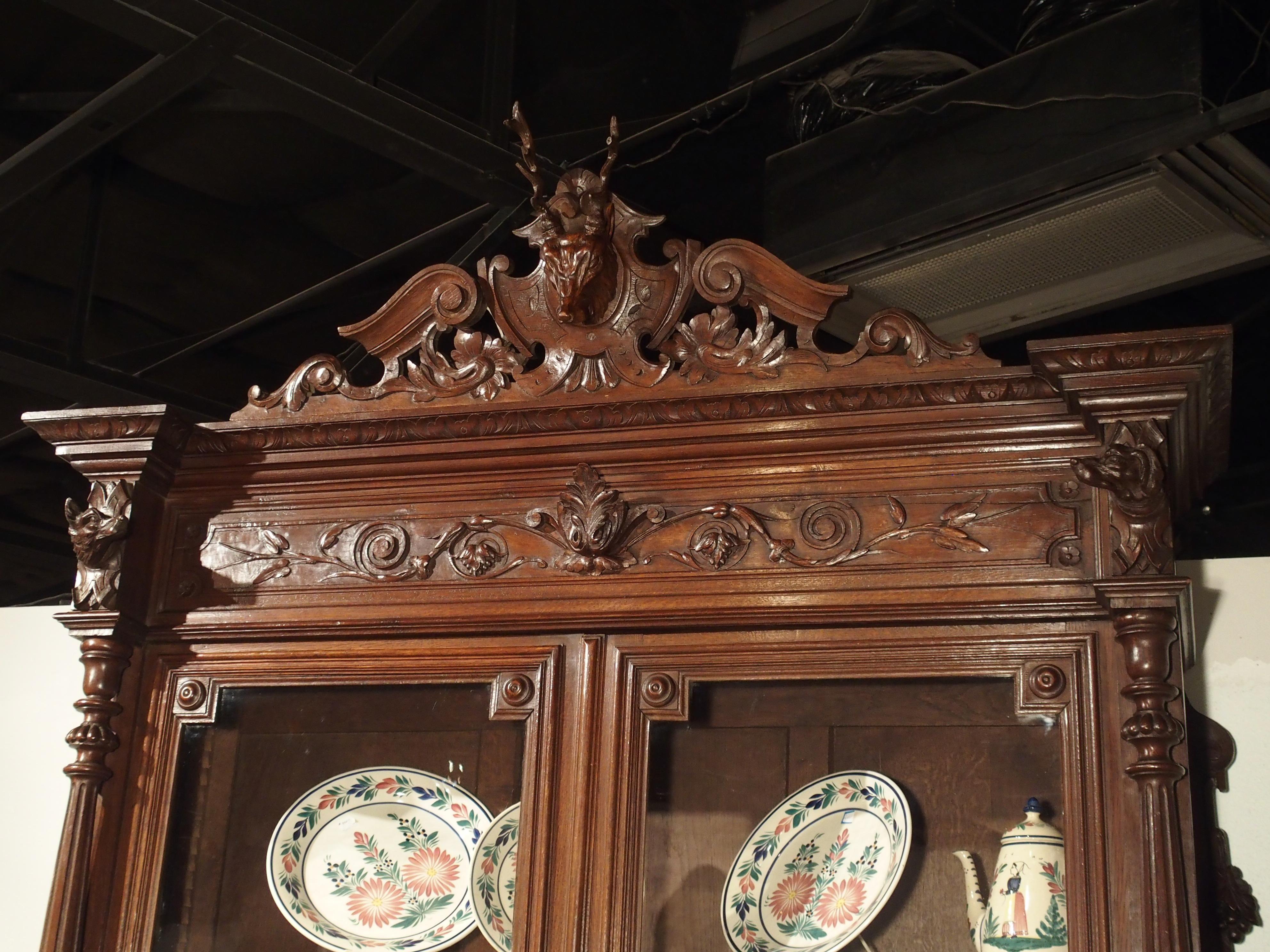 Large Antique French Carved Oak Buffet de Chasse, circa 1880 In Good Condition In Dallas, TX