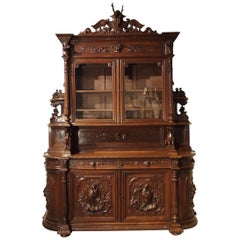 Large Used French Carved Oak Buffet de Chasse, circa 1880