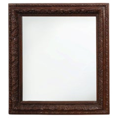 Large Antique French Carved Oak Mirror, Late 19th Century