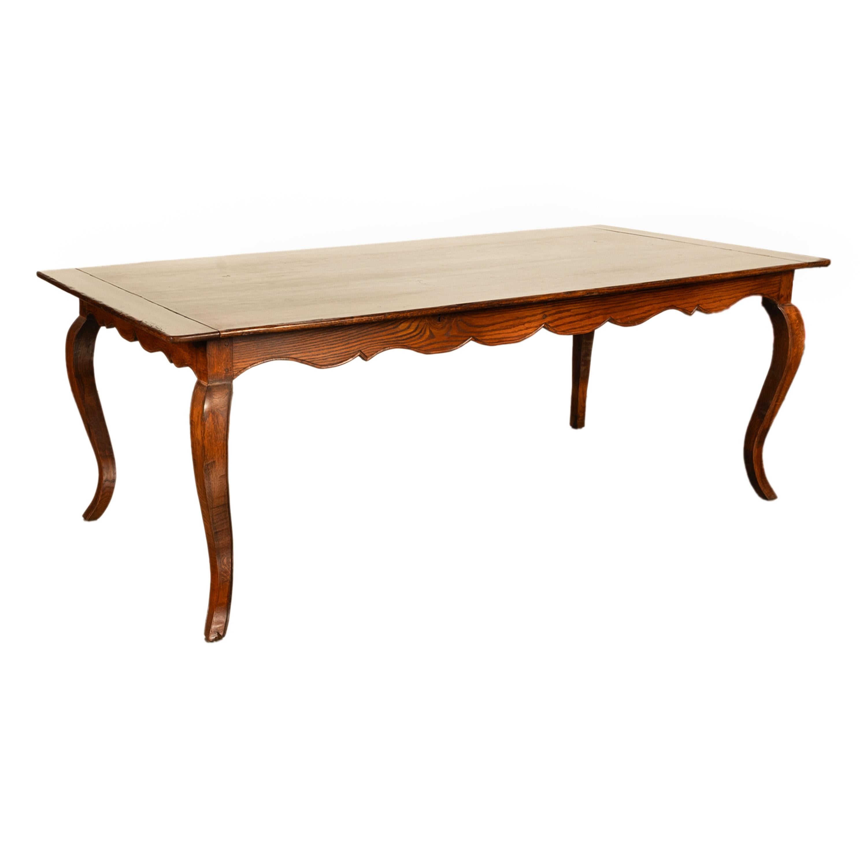Large Antique French Carved Oak Provincial 7' Long Farmhouse Dining Table 1880 7