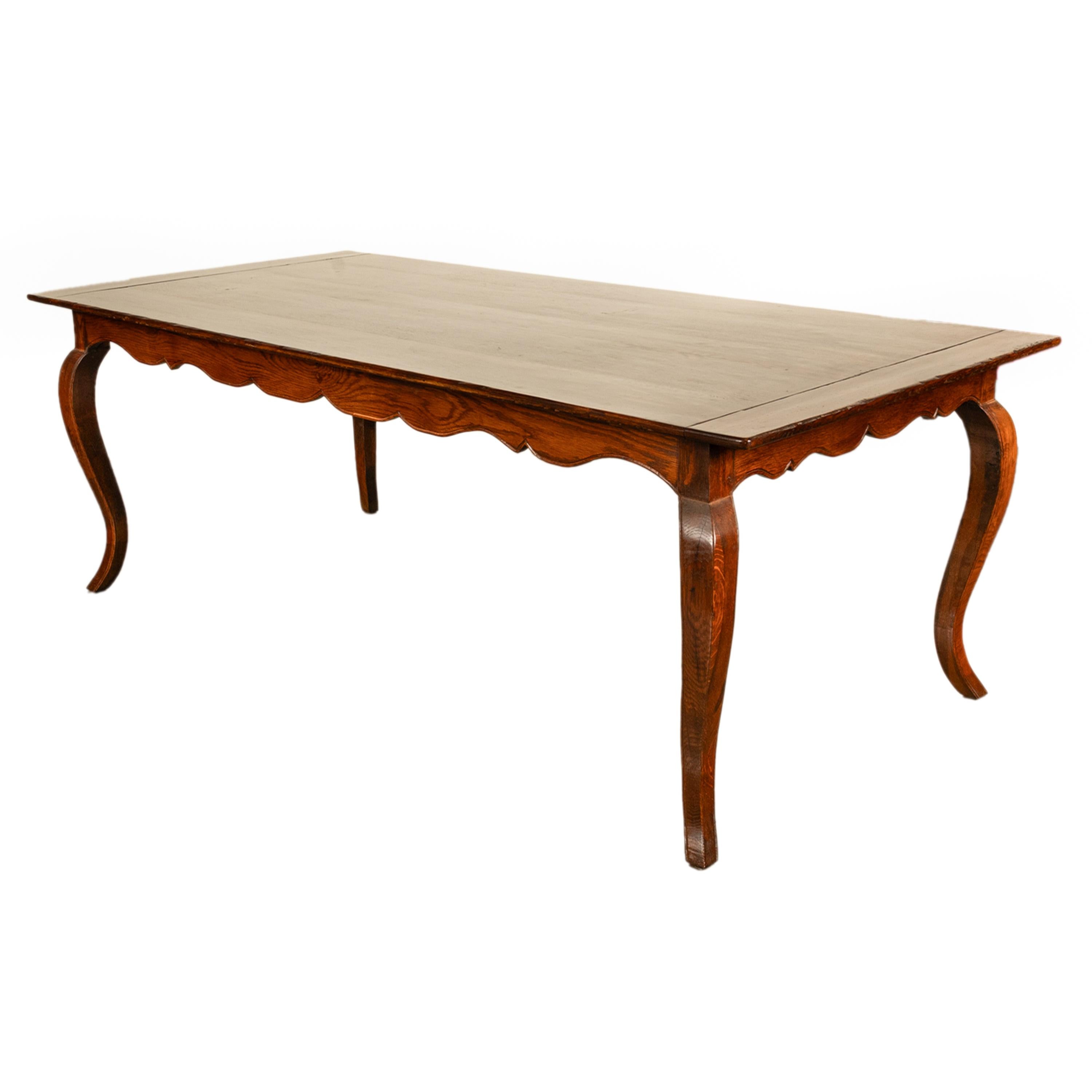 Large Antique French Carved Oak Provincial 7' Long Farmhouse Dining Table 1880 9