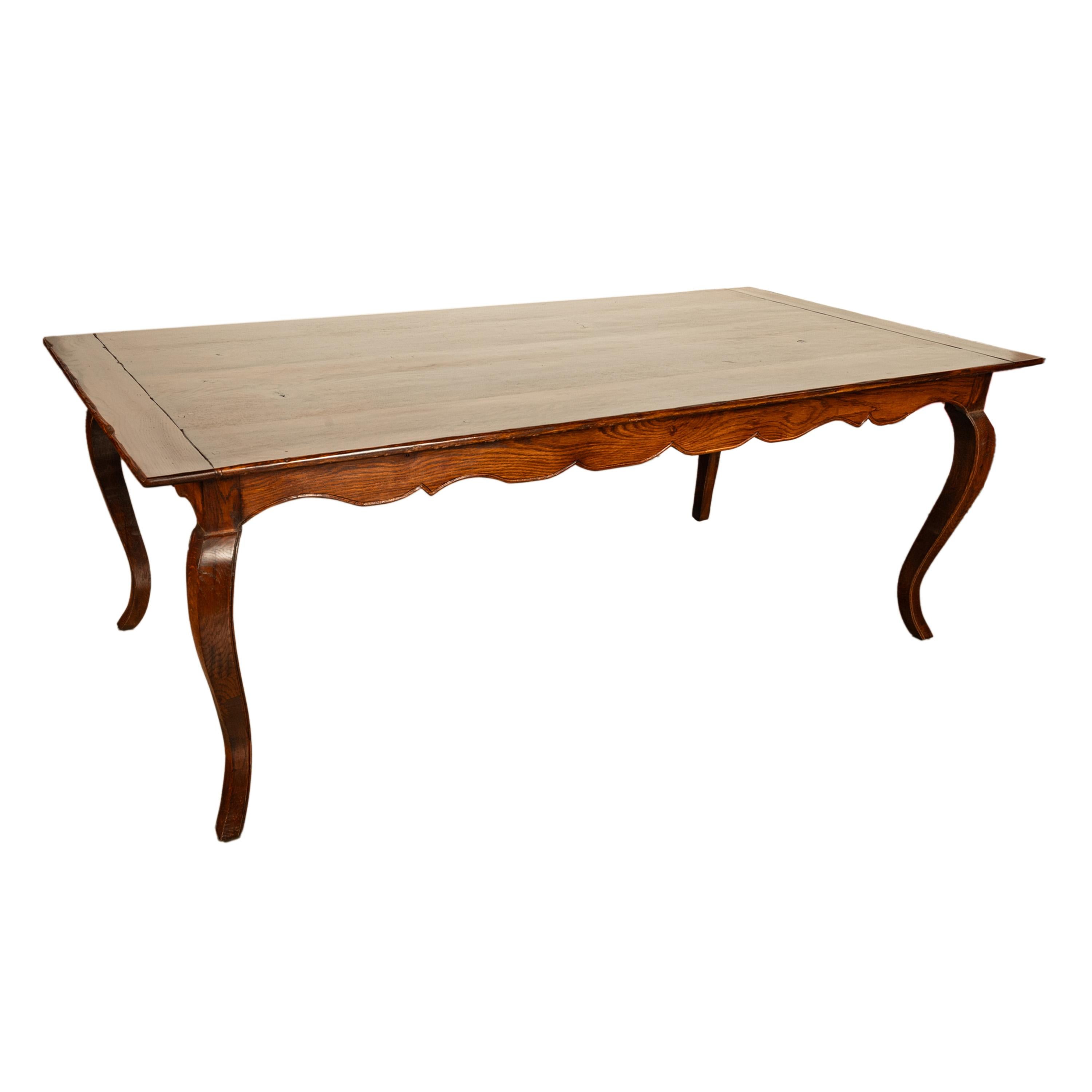 French Provincial Large Antique French Carved Oak Provincial 7' Long Farmhouse Dining Table 1880