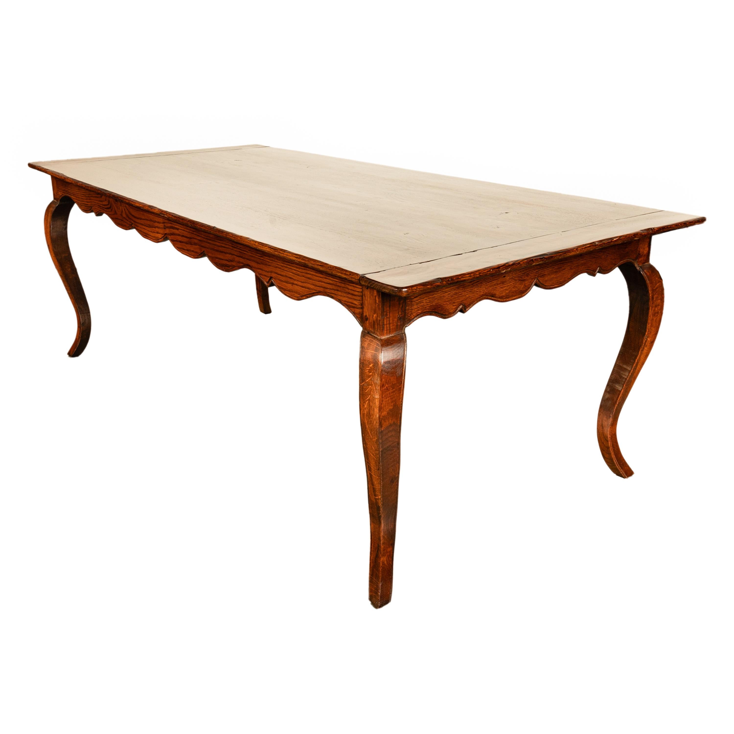 Large Antique French Carved Oak Provincial 7' Long Farmhouse Dining Table 1880 3