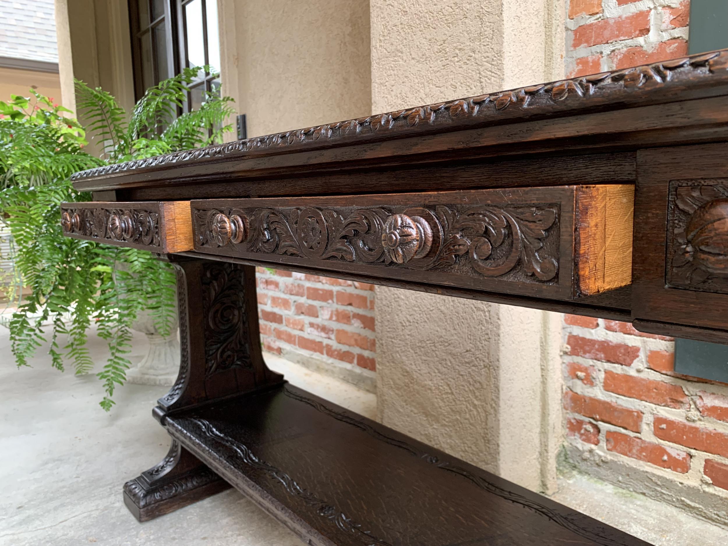 Large Antique French Carved Oak Sofa Table Foyer Console Trestle Black Forest 5
