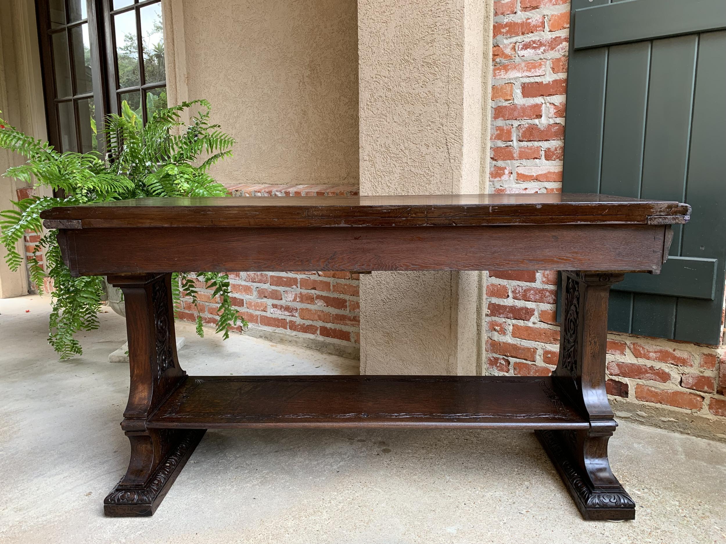 Large Antique French Carved Oak Sofa Table Foyer Console Trestle Black Forest 6