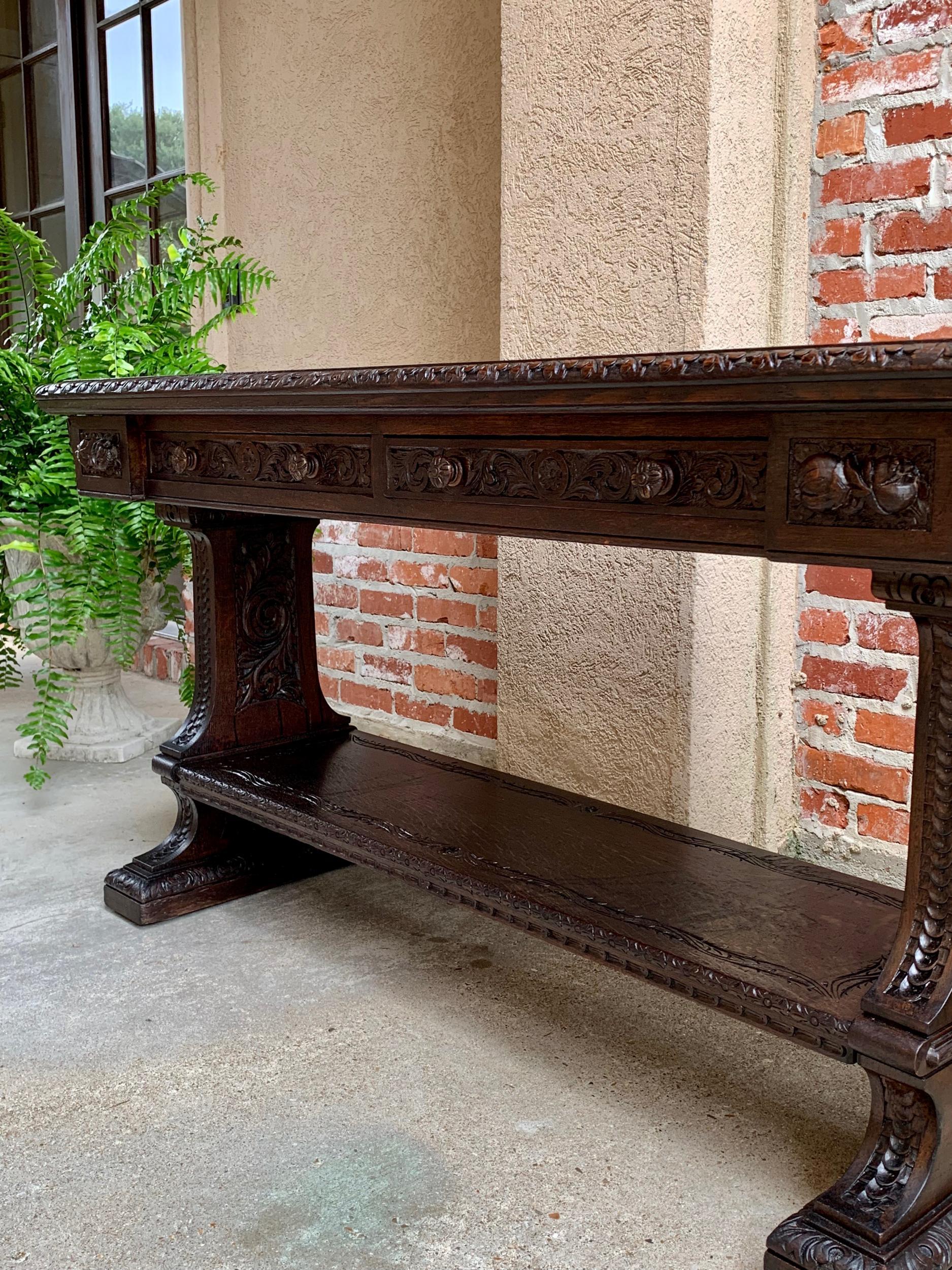 Large Antique French Carved Oak Sofa Table Foyer Console Trestle Black Forest 8