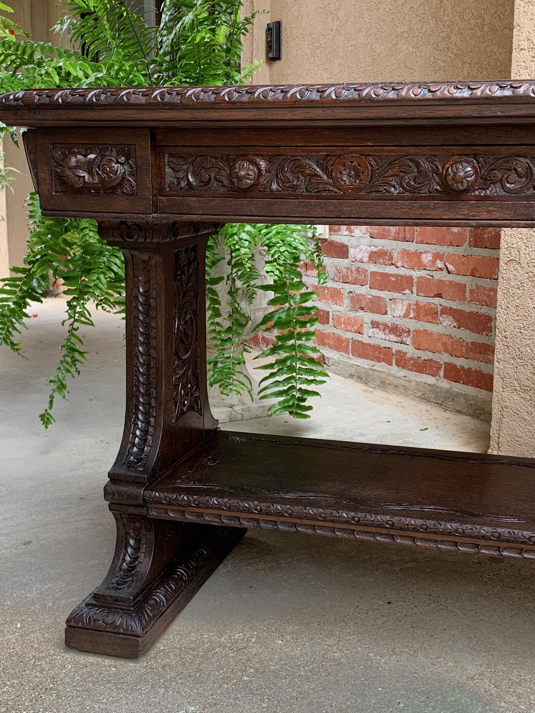 Large Antique French Carved Oak Sofa Table Foyer Console Trestle Black Forest 9
