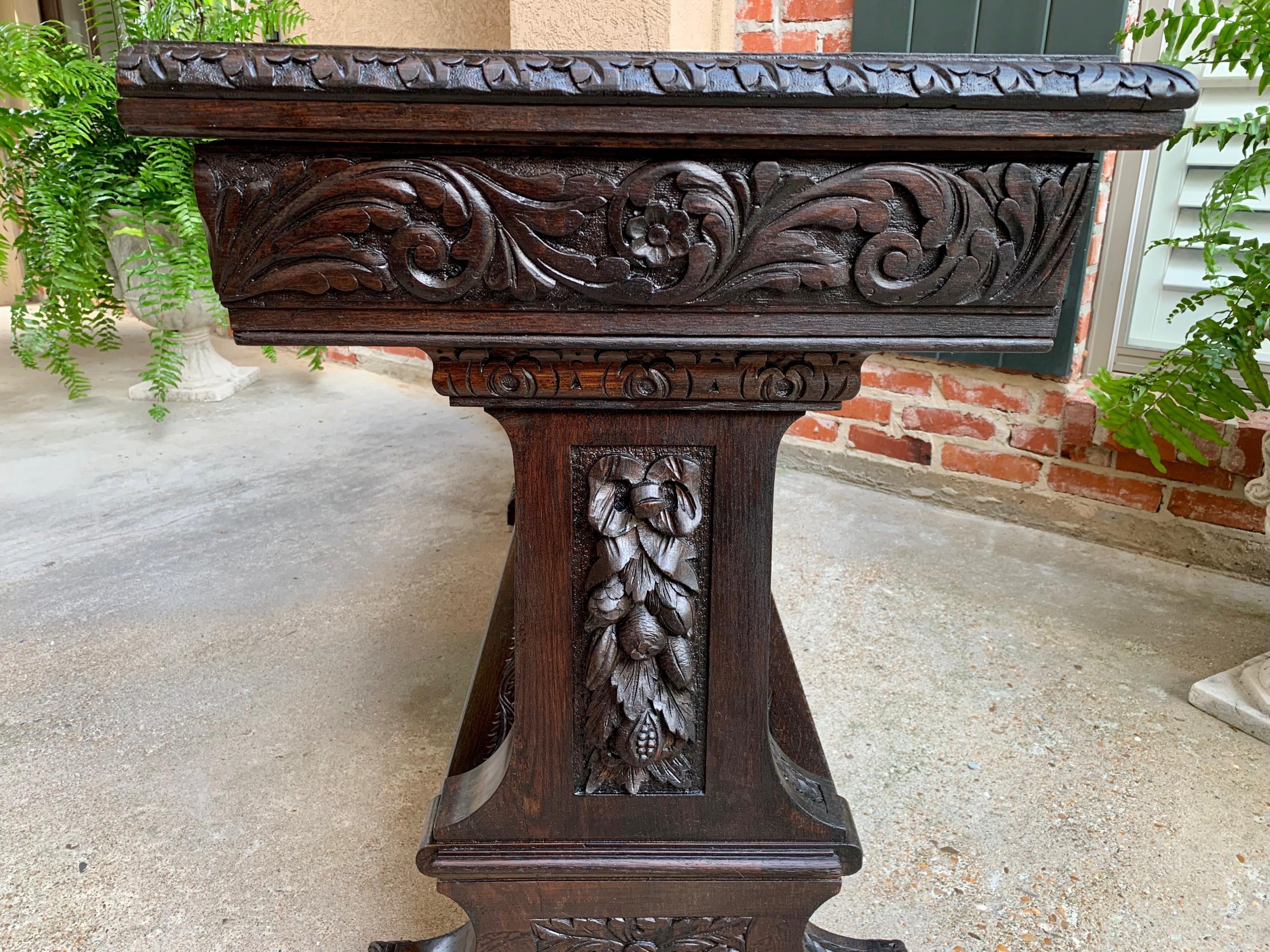 Large Antique French Carved Oak Sofa Table Foyer Console Trestle Black Forest 11