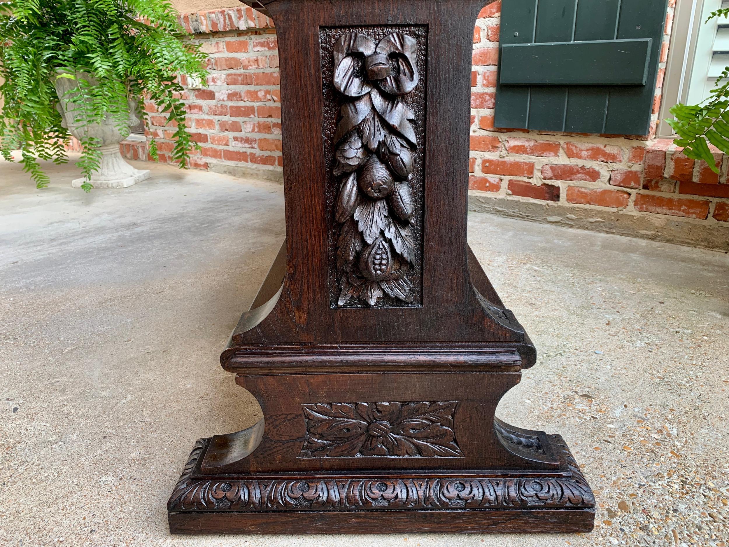 Large Antique French Carved Oak Sofa Table Foyer Console Trestle Black Forest 12