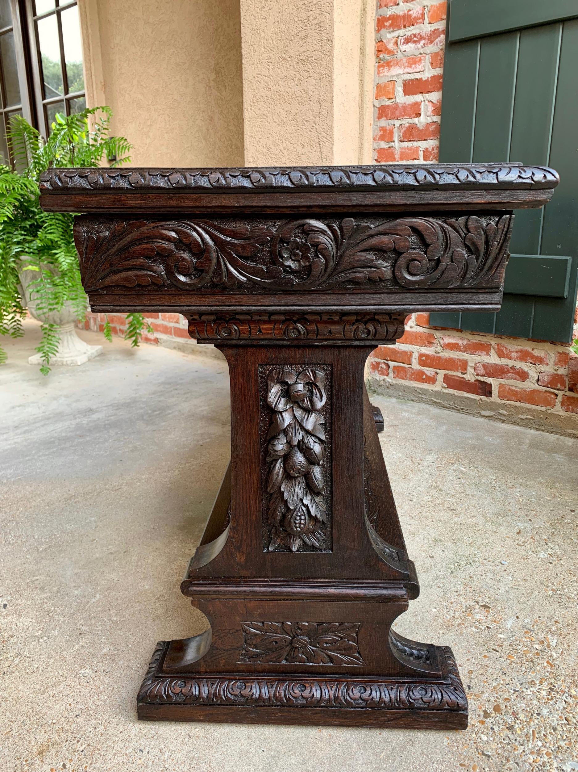 19th Century Large Antique French Carved Oak Sofa Table Foyer Console Trestle Black Forest