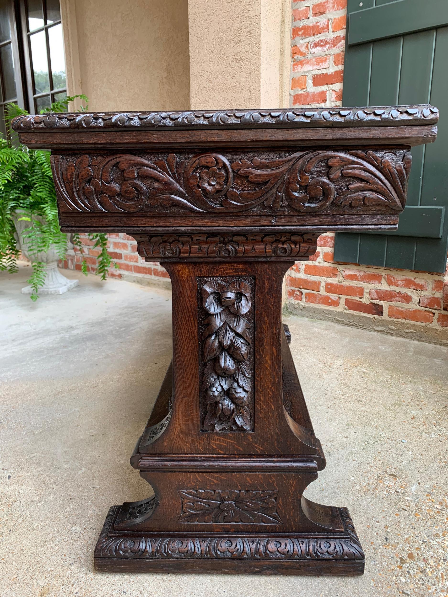 Large Antique French Carved Oak Sofa Table Foyer Console Trestle Black Forest 3