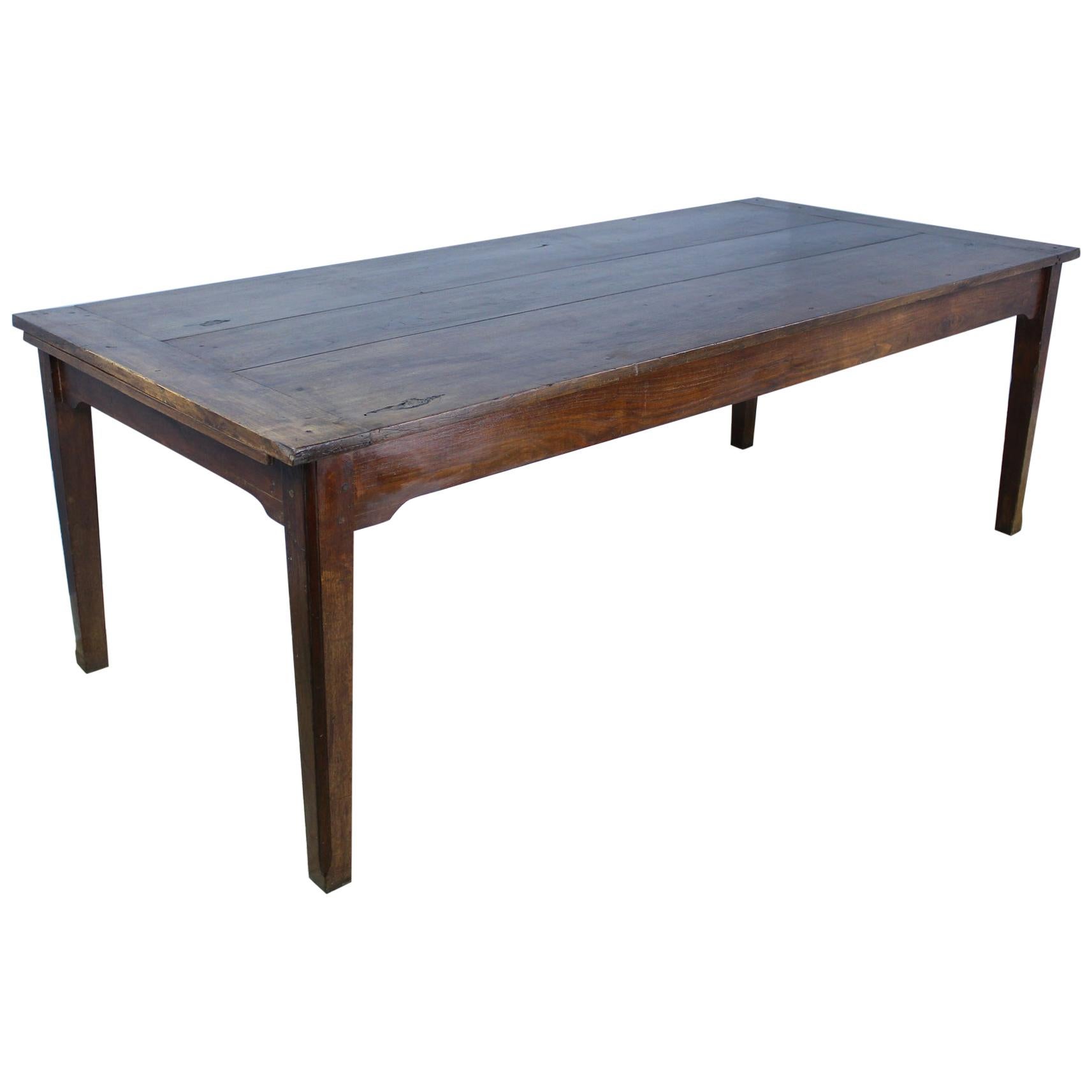 Large Antique French Chestnut Farm Table with Bread Slide at 1stDibs