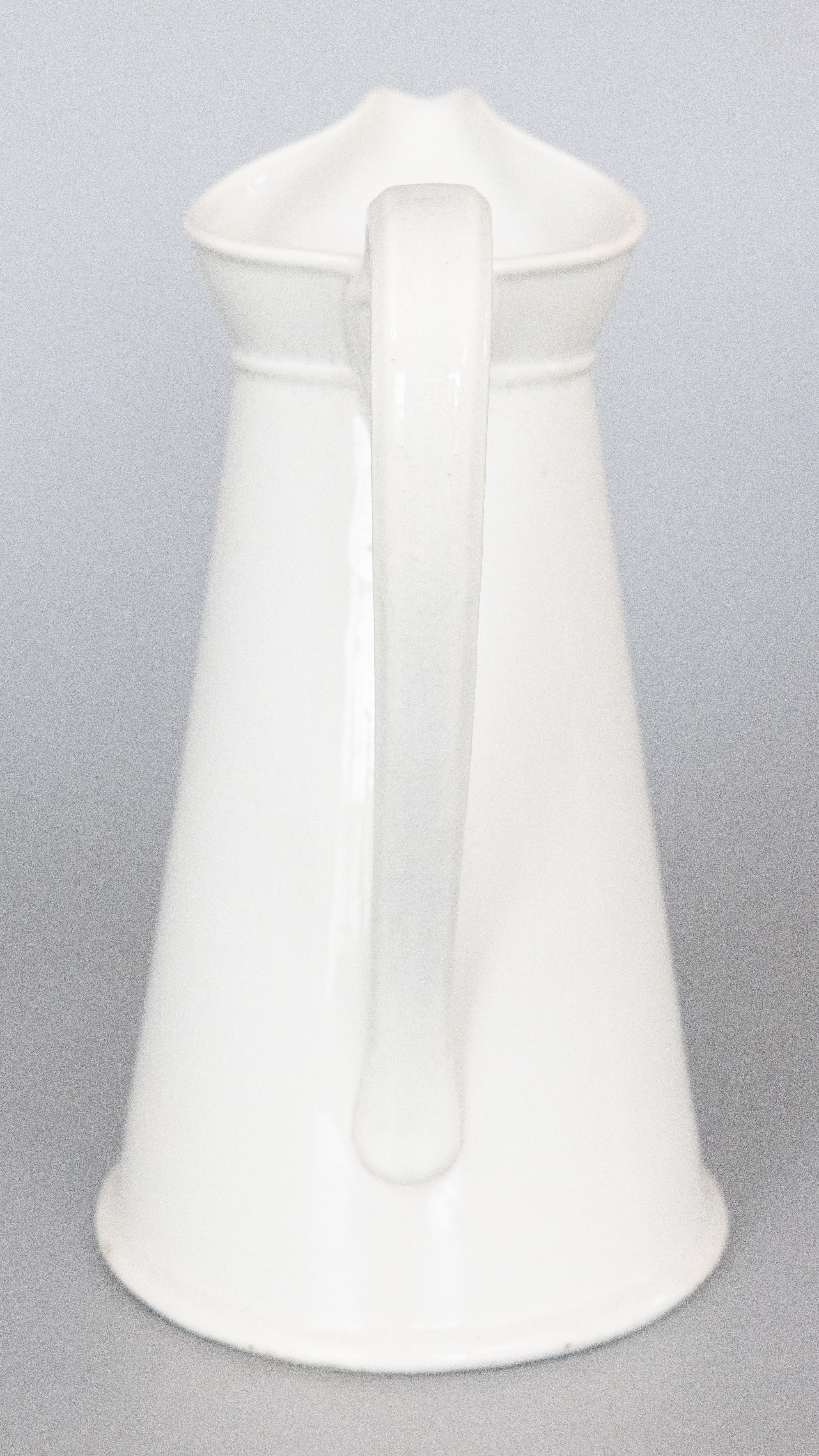 19th Century Large Antique French Choisy Le Roi White Ironstone Pitcher, circa 1880 For Sale