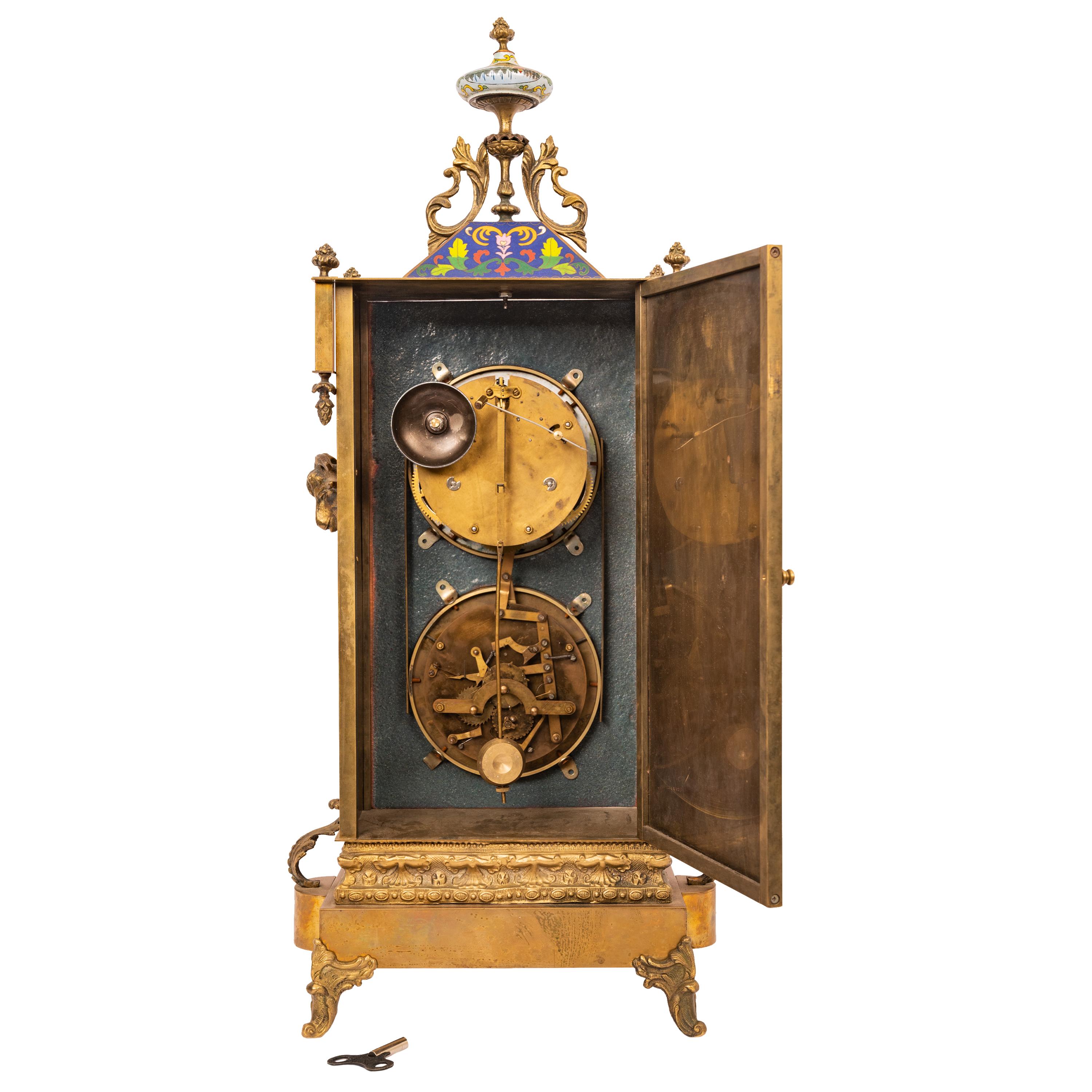Large Antique French Cloisonné & Brass Astronomical 8 Day Calendar Clock 1890  5