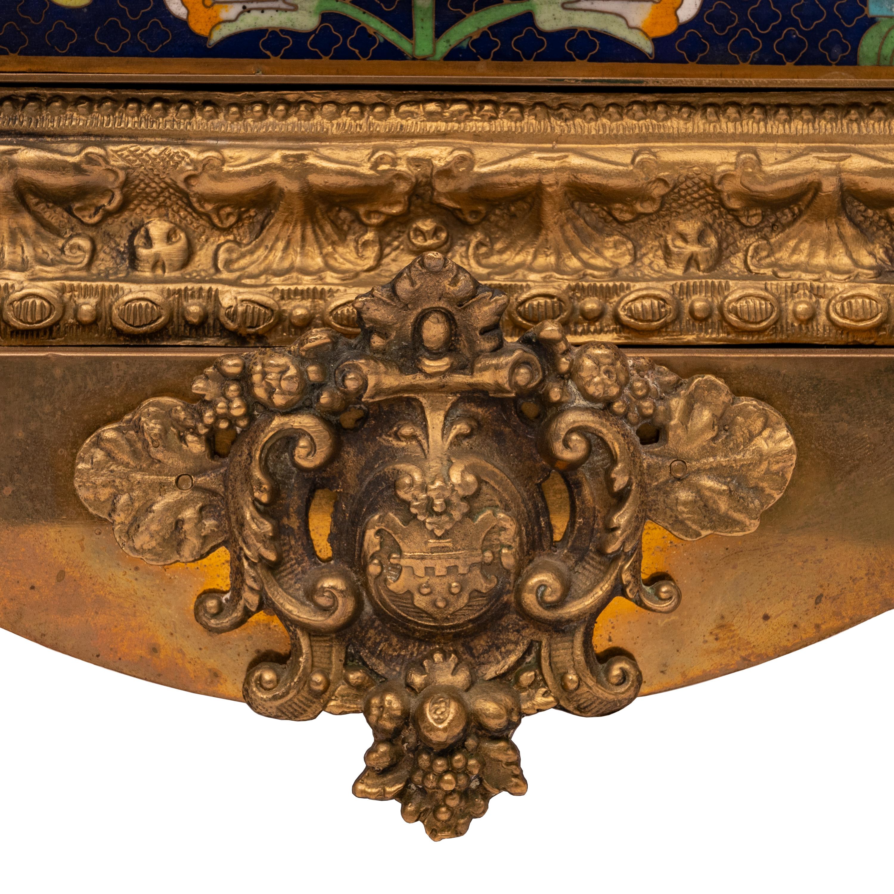 Large Antique French Cloisonné & Brass Astronomical 8 Day Calendar Clock 1890 9