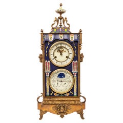 Large Antique French Cloisonné & Brass Astronomical 8 Day Calendar Clock 1890
