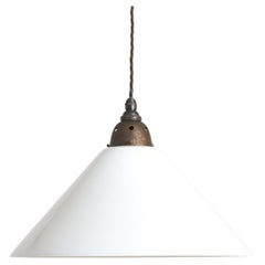 Large Antique French Coolie Milk Glass Brass Pendant Kitchen Task Lamp Light