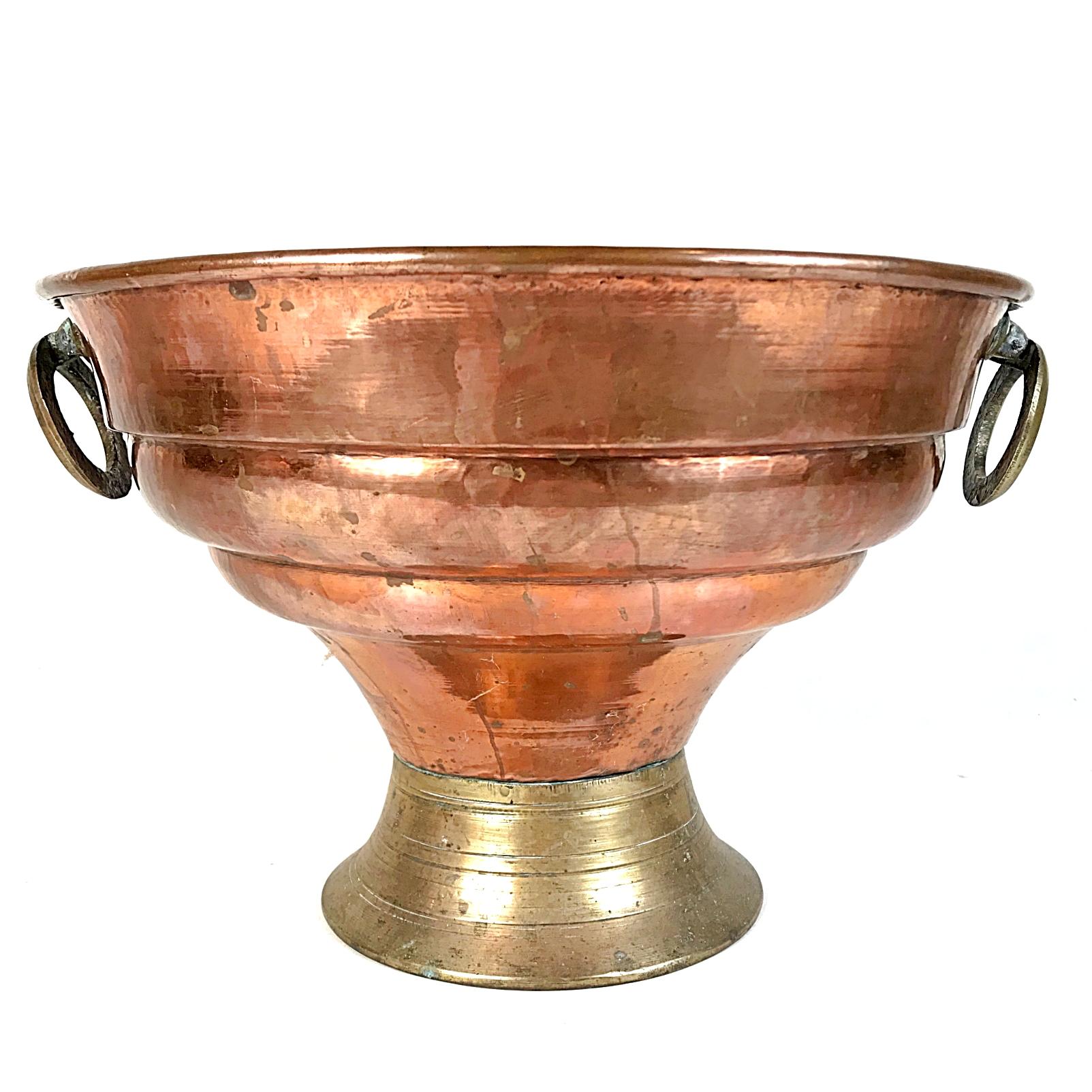 Rustic Large Antique French Copper Brass Champagne / Wine Cooler, 1850s, France