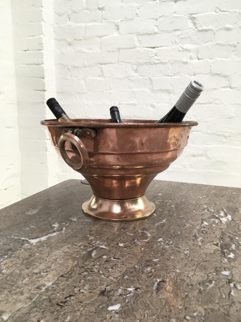 Large Antique French Copper Brass Champagne / Wine Cooler, 1850s