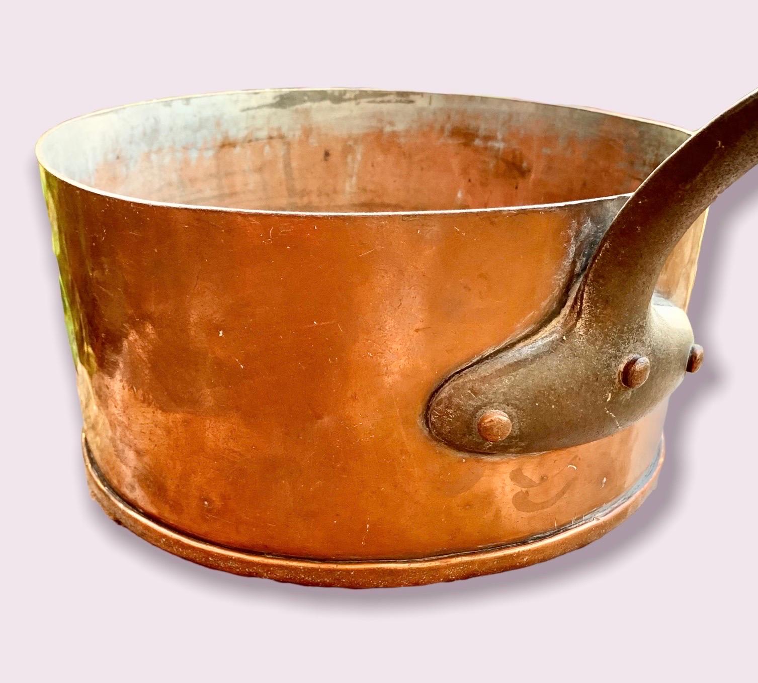 Other Large Antique French Copper & Iron Saucepan For Sale