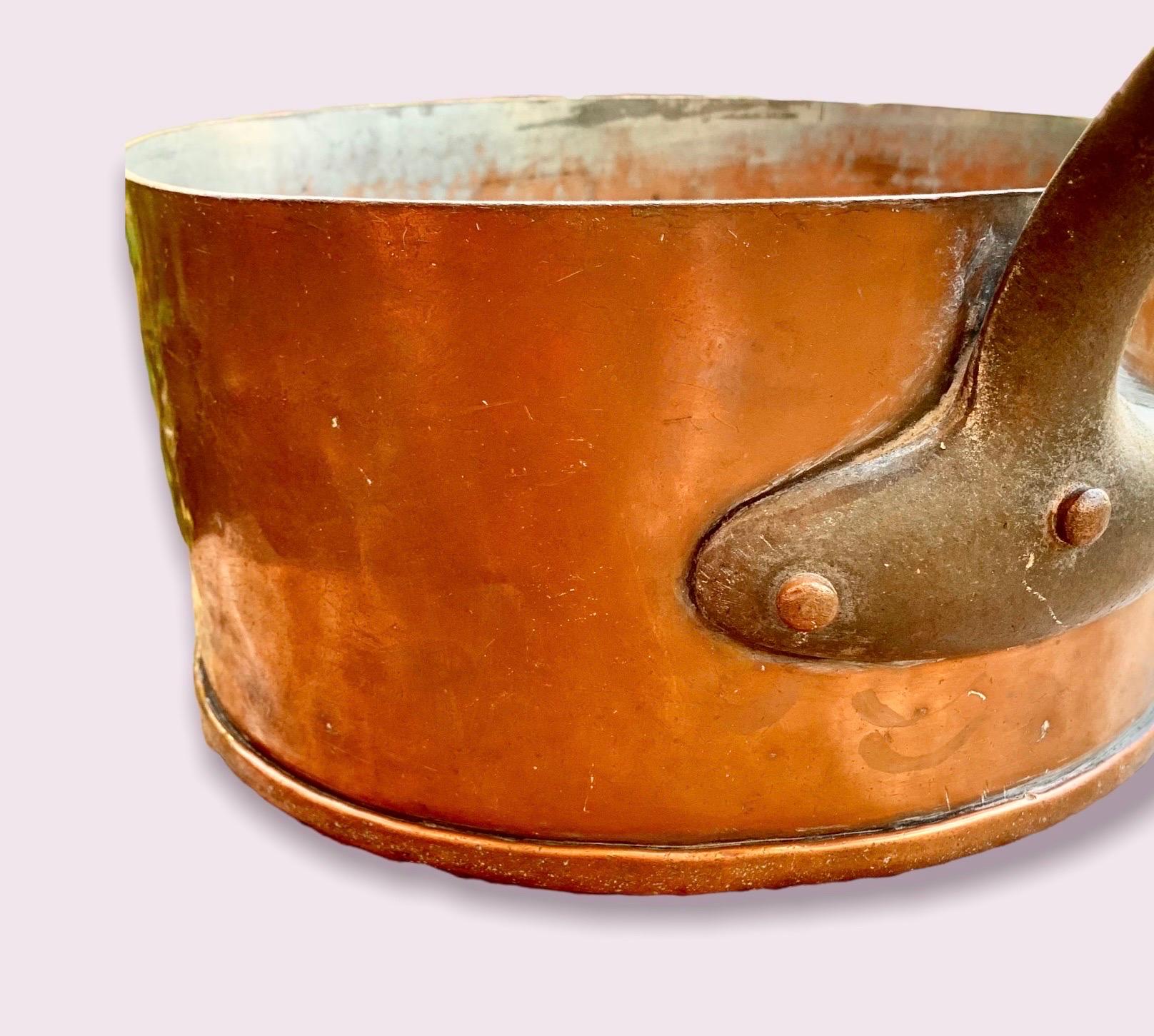 19th Century Large Antique French Copper & Iron Saucepan For Sale