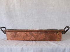 Large Antique French Copper Roasting Pan with Iron Handles, Late 19th Century