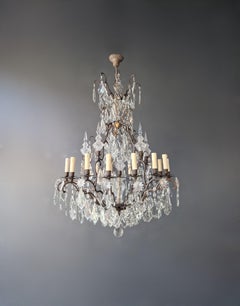 Large Antique French Crystal Chandelier Ceiling Lamp Lustre Art Nouveau Lamp