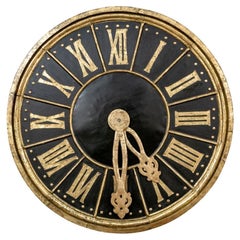 Large Antique French Decorative Painted Wood And Gilt Metal Wall Clock