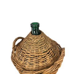 Large Antique French Demijohn in Woven Wicker Basket