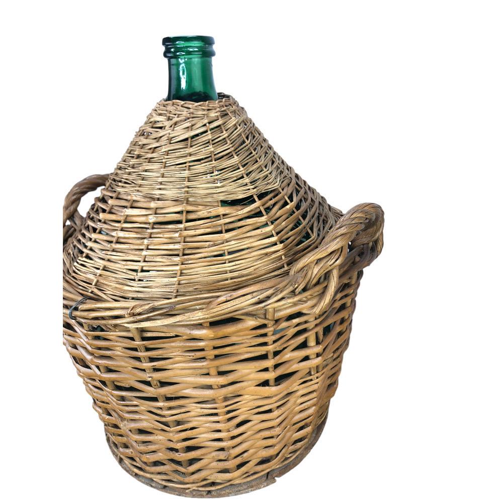 Early 20th Century Large Antique French Demijohn in Woven Wicker Basket For Sale