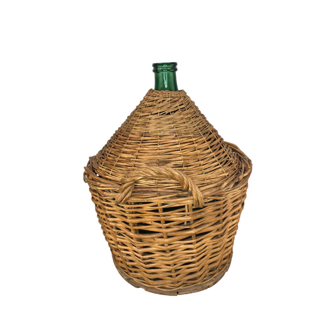 Large Antique French Demijohn in Woven Wicker Basket For Sale 1