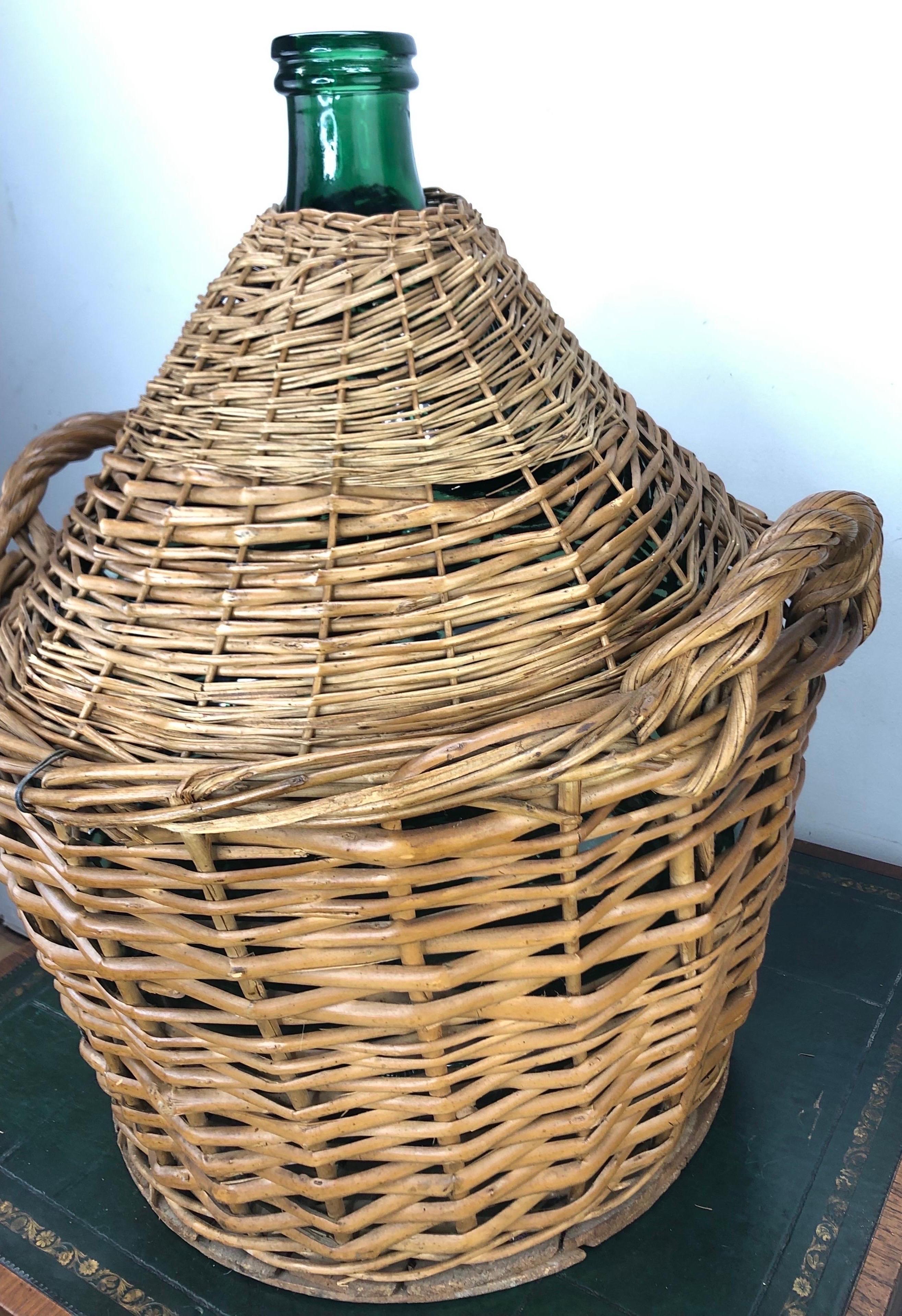 Large Antique French Demijohn in Woven Wicker Basket For Sale 3