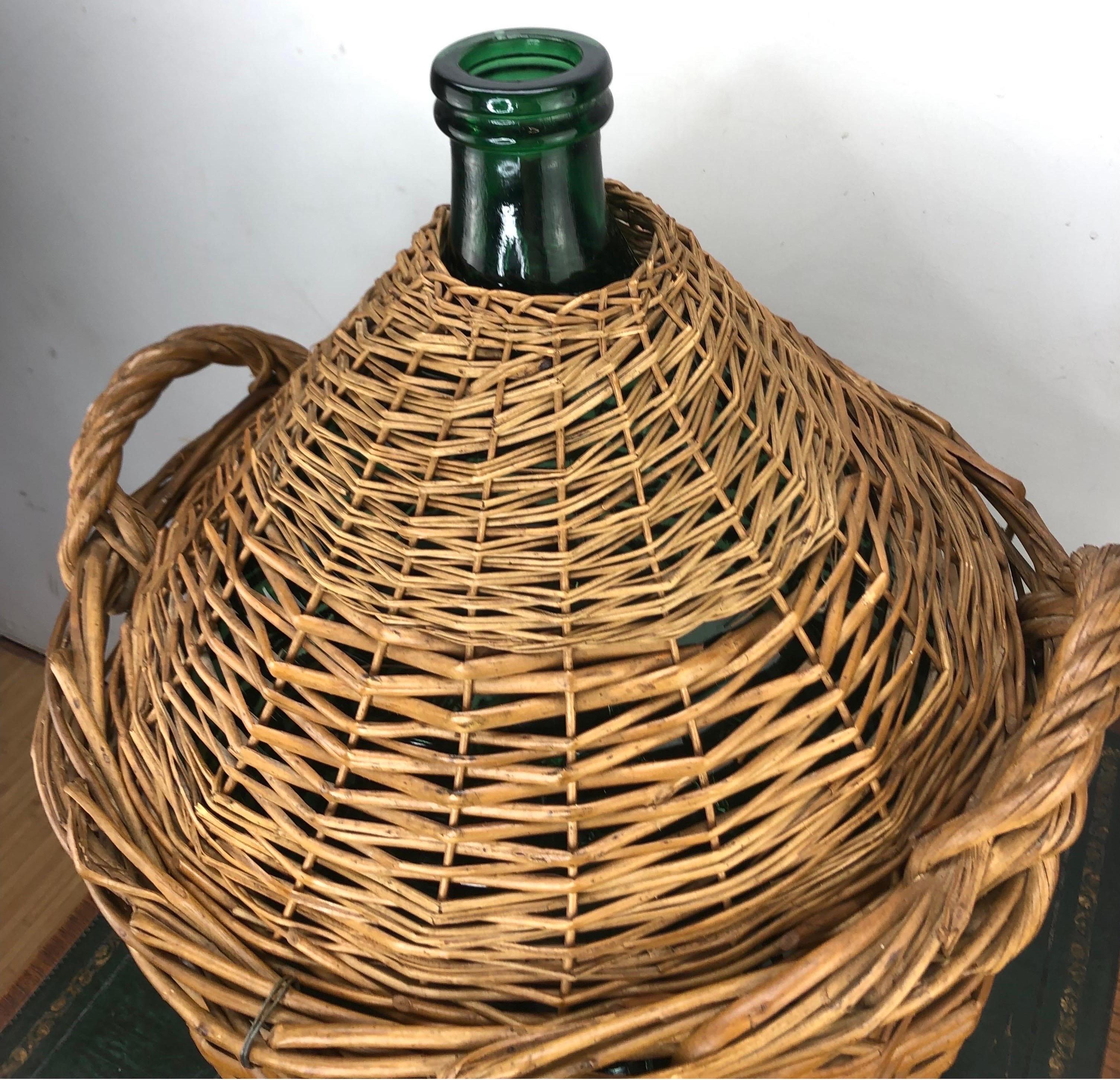 Large Antique French Demijohn in Woven Wicker Basket For Sale 4