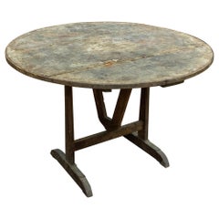 Large Antique French Distressed Oak Tilt-Top Vendage Table