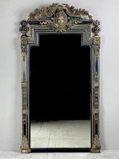Grande specchio da pavimento o da sopramovimento francese ebanizzato e dorato in argento