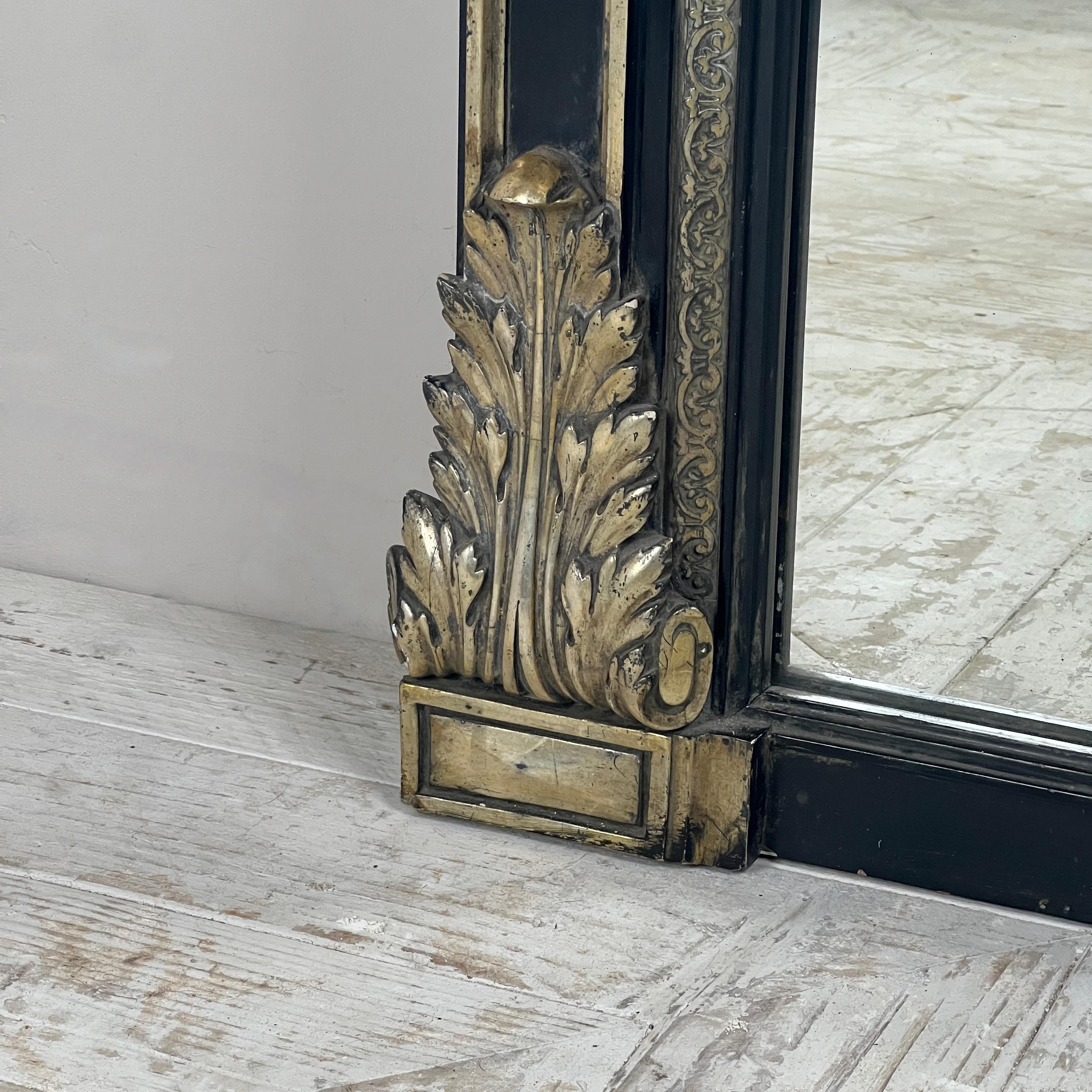 Hand-Crafted Large Antique French Ebonised & Silver Gilt Floor Or Overmantel Mirror