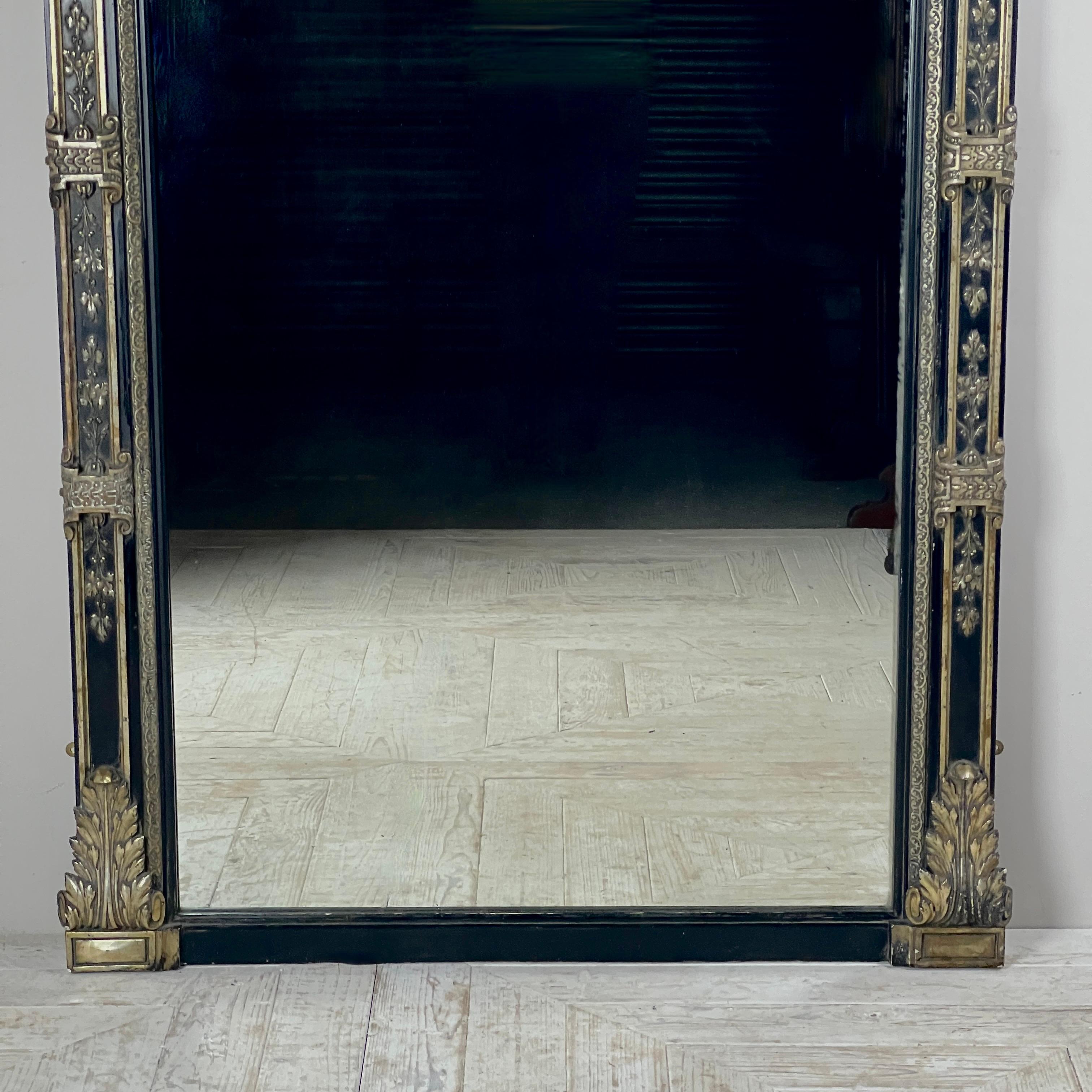 Large Antique French Ebonised & Silver Gilt Floor Or Overmantel Mirror In Good Condition In London, GB
